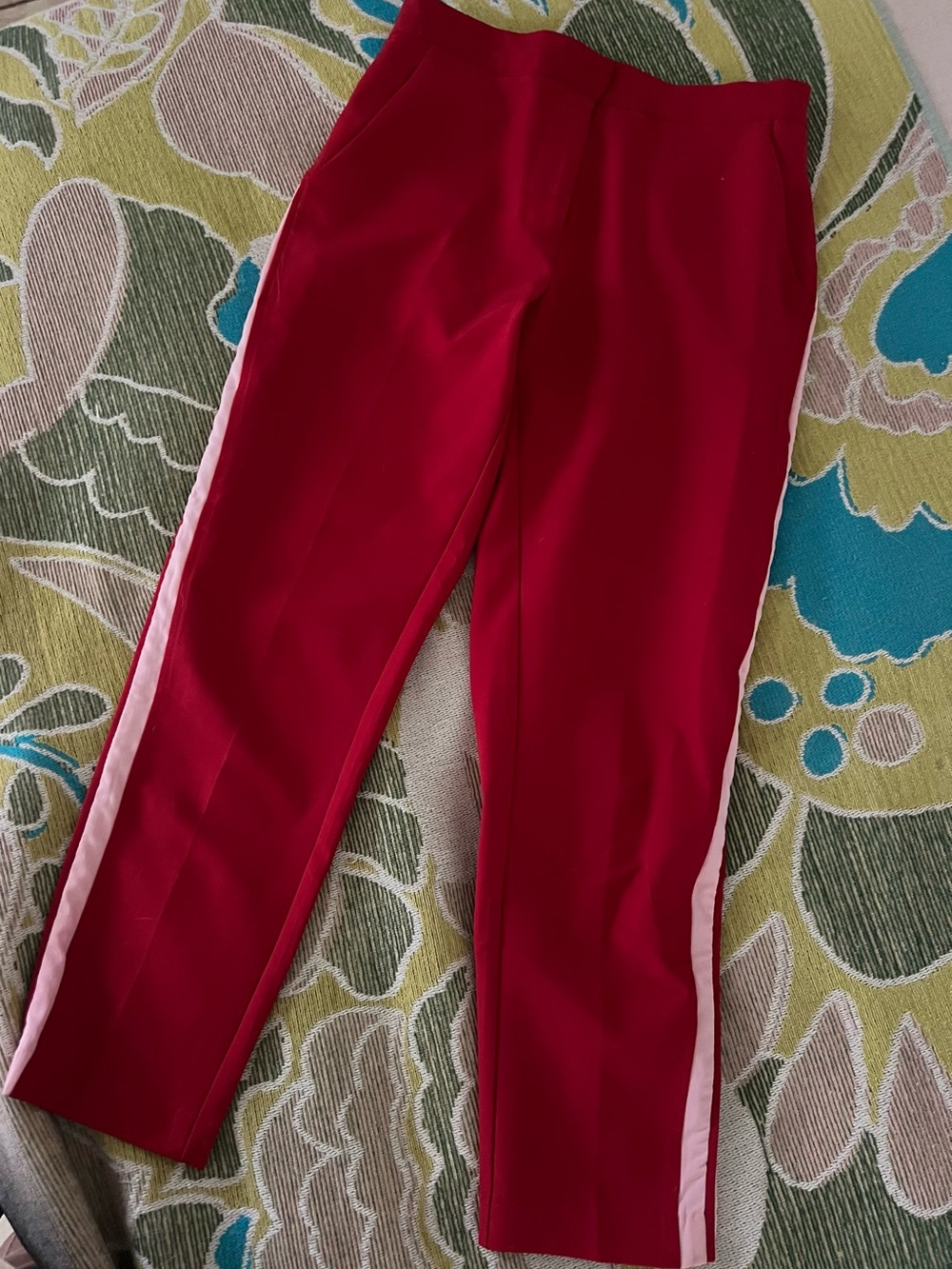Red Trousers With White-Pink Side Stripe